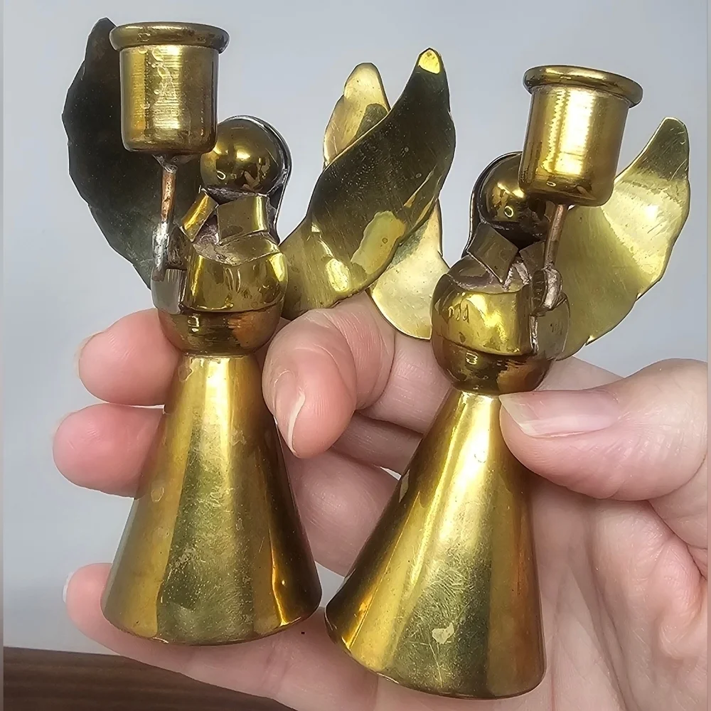 Vintage Brass Angel Candle Holder Small Set Of 2  Made In Mexico